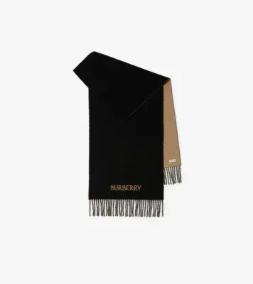Reversible Knight Cashmere Scarf in Camel/black