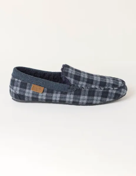 FatFace Checked Moccasin Slippers Grey Mix