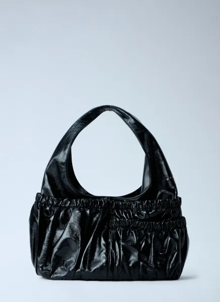 Gathered Leather Shoulder Bag