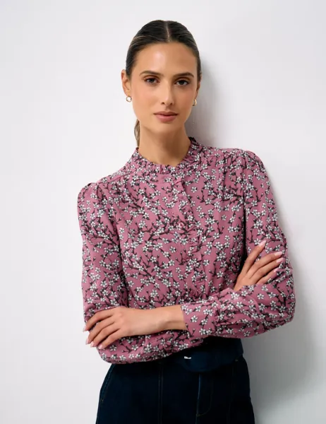 Crew Clothing Floral Frill Button Through Relaxed Blouse