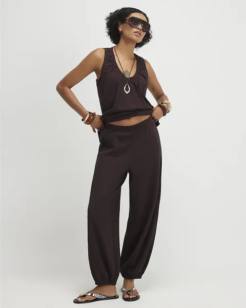 River Island Cotton Blend Textured Cuffed Joggers