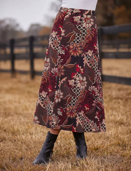Roman Floral Paisley Print Skirt Red Mix