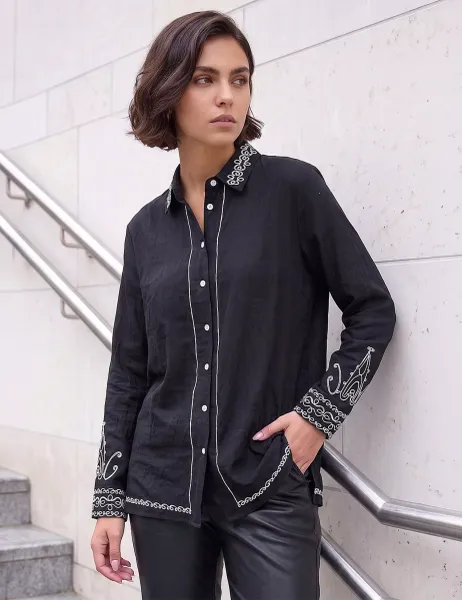 Roman Embroidered Collared Shirt Black Mix