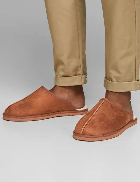Jack & Jones Fleece Lined Mule Slippers Brown