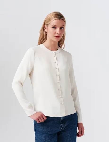 Ghost Crepe Button Front Blouse Ivory