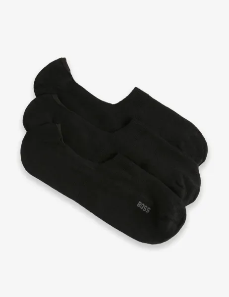Boss 3 Pack Logo Cotton Rich Invisible Socks Black