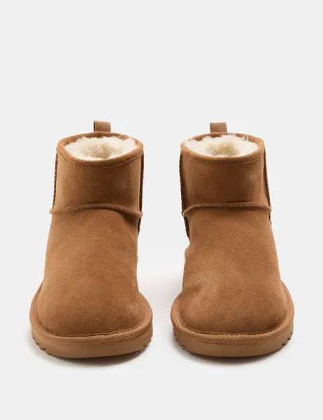 Marks & Spencer Suede Flatform Slipper Boots Chestnut