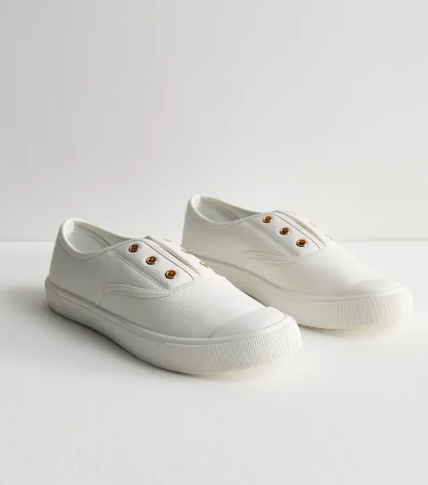 Women's White Leather-Look Laceless Trainers