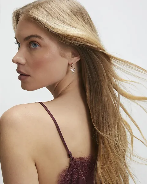 River Island Rose Heart Drop Hoop Earrings