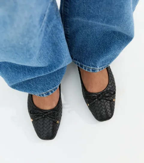 Women's Black Woven Ballet Pumps