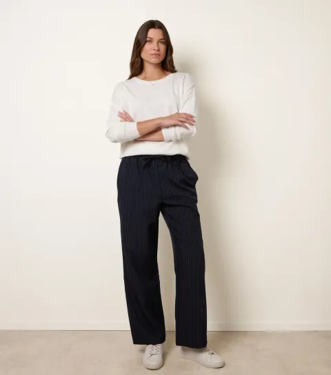 Women's Navy Pinstripe Trousers