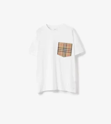 Check Pocket Cotton T-shirt in White