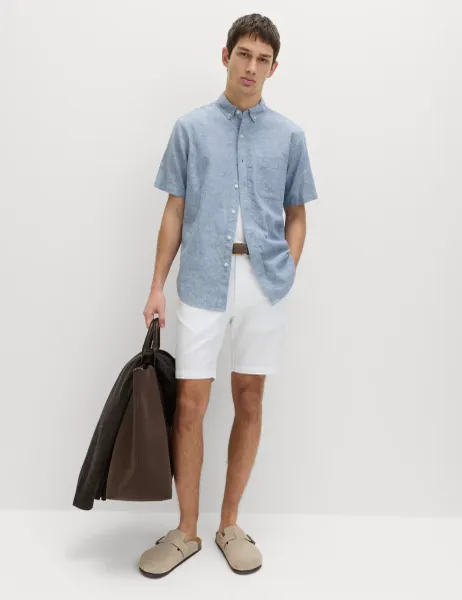Marks & Spencer Regular Fit Linen Rich Short Sleeve Shirt Chambray