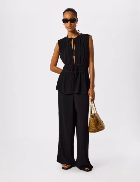 Whistles Textured Drawstring Straight Leg Trousers