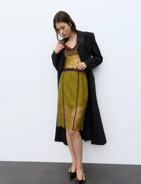 Autograph Embroidered Lace Knee Length Skirt Moss