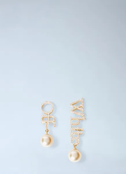 Strass And Pearl Logo Earrings