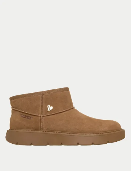 Skechers Keepsakes Cosy Mini Suede Flat Ankle Boots Tan