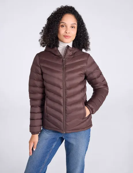 Seasons Water Resistant Padded Hooded Jacket Dark Brown