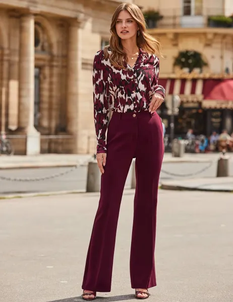 Slim Fit Flare Trousers Burgundy