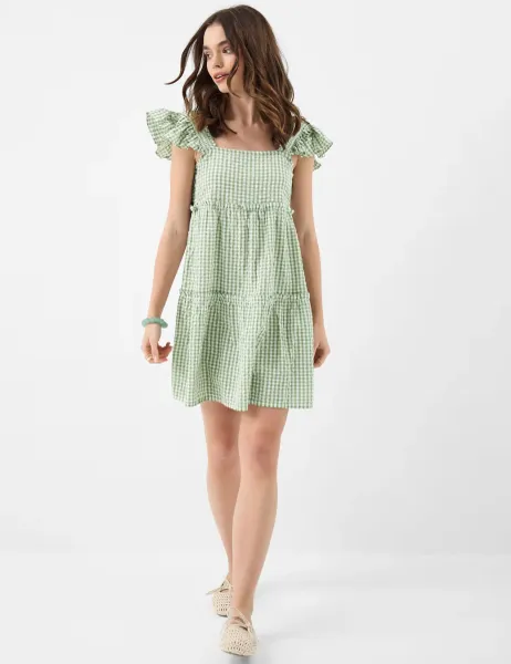 Accessorize Pure Cotton Checked Mini Beach Dress Khaki
