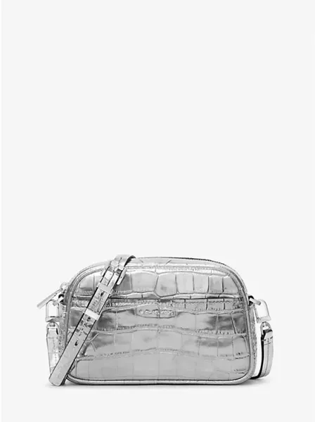 Jet Set Small Metallic Crocodile Embossed Leather Camera Crossbody Bag