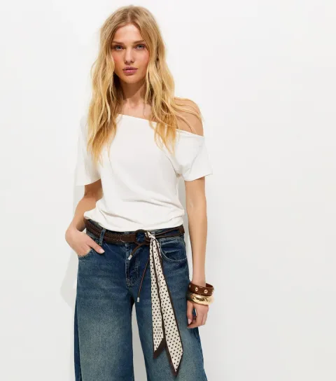 Dark Brown Plaited Belt with Polka Dot Scarf