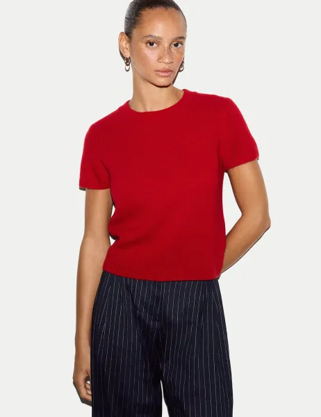 Jigsaw Pure Cashmere Round Neck Top Red