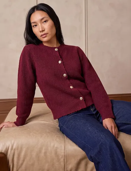 Button Front Cardigan Burgundy Mix