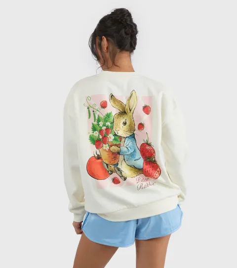 Women's White Peter Rabbit Strawberry Graphic Sweatshirt