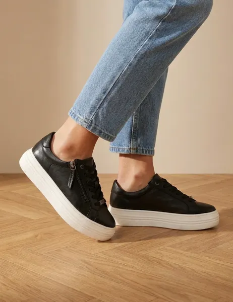 Jones Bootmaker Amaliadawide Wide Fit Leather Trainers Black