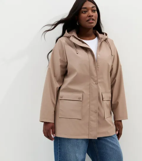 Women's Plus Size Mink Water Resistant Drawstring Hood Rain Anorak Curves