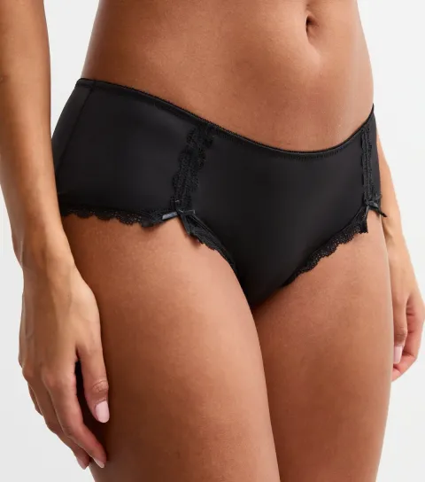 Women's Black Lace Trimmed Bow Embellished Briefs