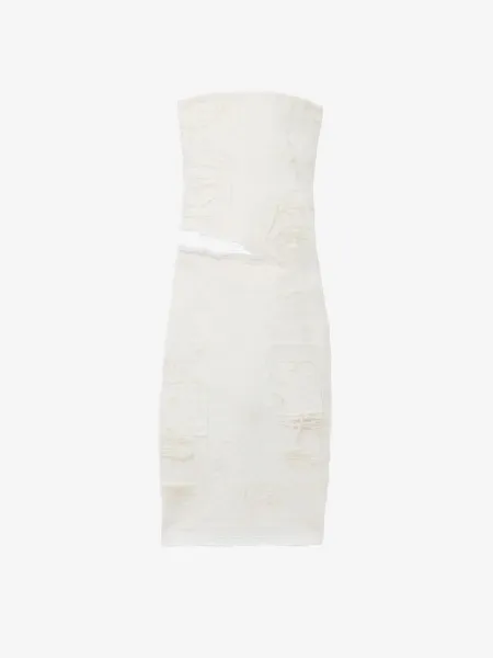 Slashed Denim Strapless Dress