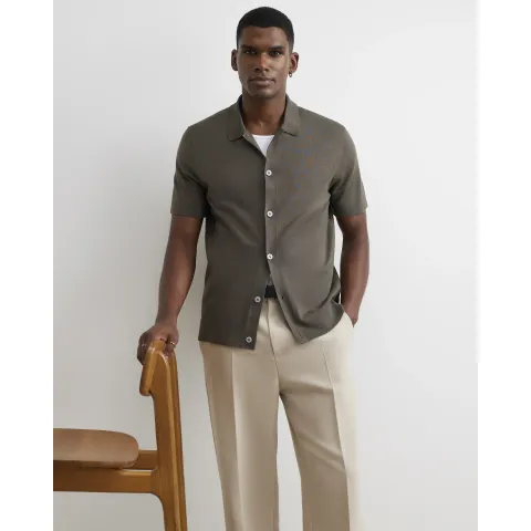 River Island Slim Fit Knitted Button Through Shirt