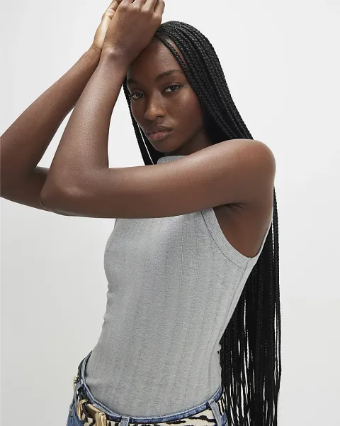 River Island Cotton Blend Wide Ribbed Tank Top