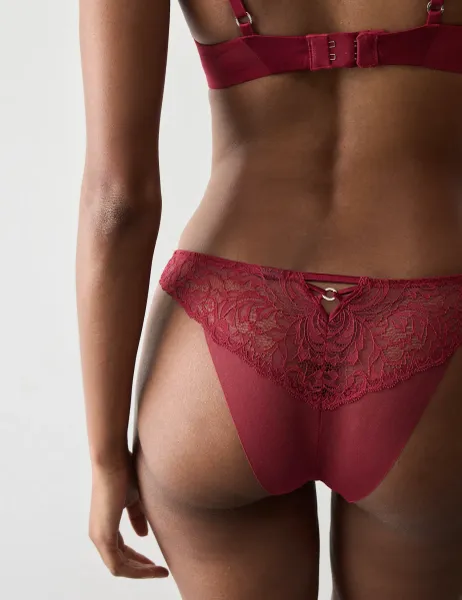 Autograph Silk & Lace Brazilian Knickers Claret