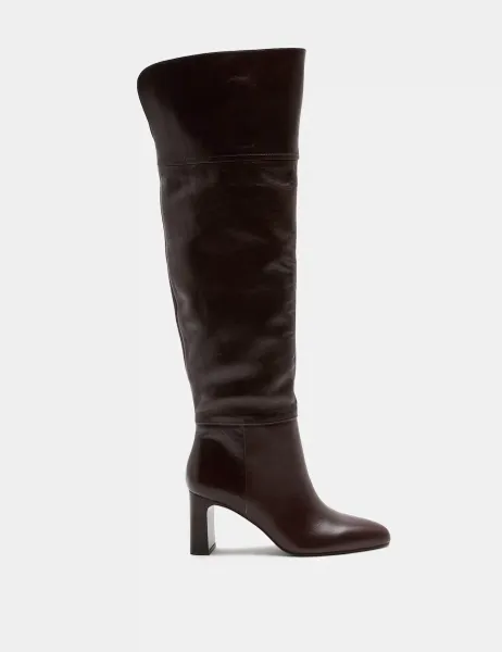 Marks & Spencer Leather Block Heel Over the Knee Boots Brown
