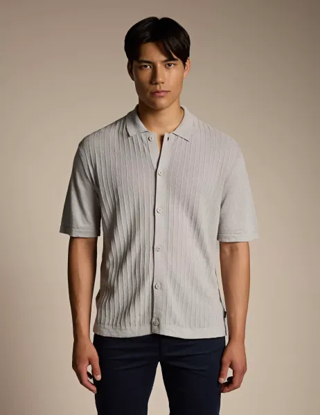 Boss Linen Cotton Blend Textured Polo Shirt Beige