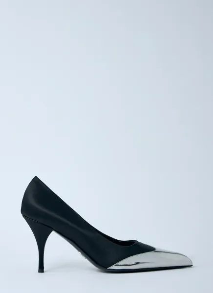 Satin And Metallic Heeled Pumps