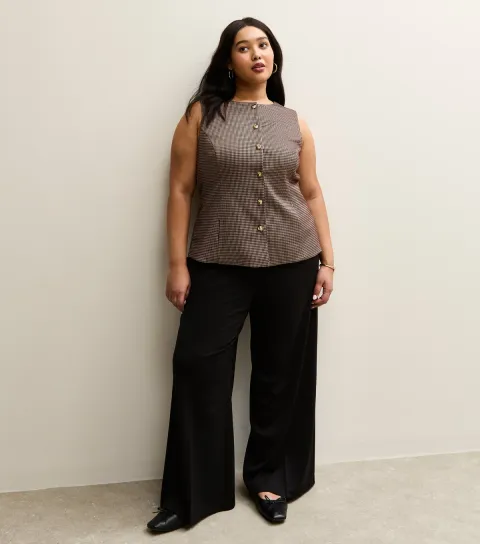 Women's Plus Size Black Jersey Wide Leg Trousers Curves