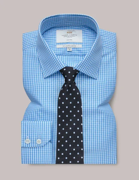 Hawes & Curtis Slim Fit Non Iron Pure Cotton Gingham Shirt Blue Mix