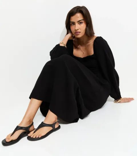 Women's Premium Real Leather Black Toe Post Sandals