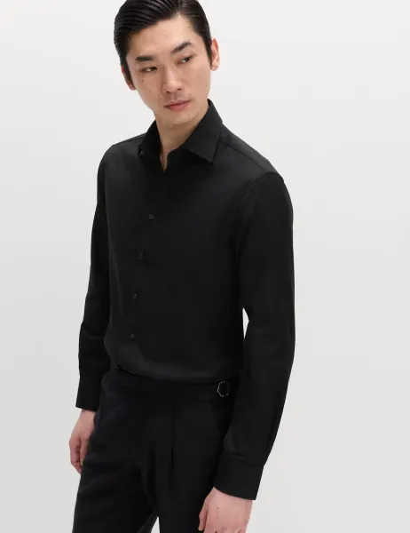 M&S SARTORIAL Slim Fit Luxury Cotton Twill Shirt Black