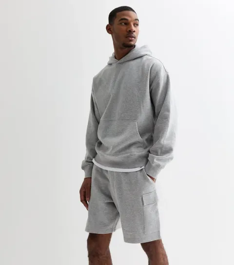 New Look Men's Grey Marl Relaxed Fit Jersey Cargo Shorts
