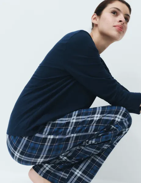 Marks & Spencer Pure Cotton Printed Pyjama Set Navy