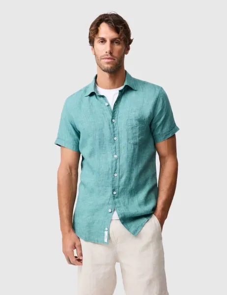Rodd & Gunn Palm Beach Slim Fit Pure Linen Shirt Teal Green