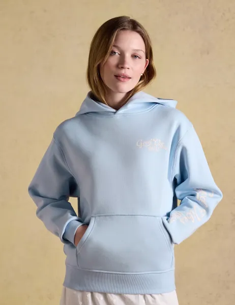 Joules Cotton Rich Beach Print Oversized Hoodie Blue