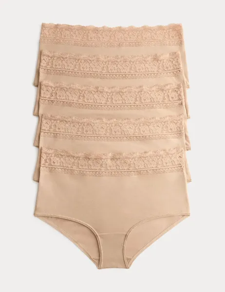 Marks & Spencer 5pk Cotton Lycra & Lace High Rise Short Rose Quartz