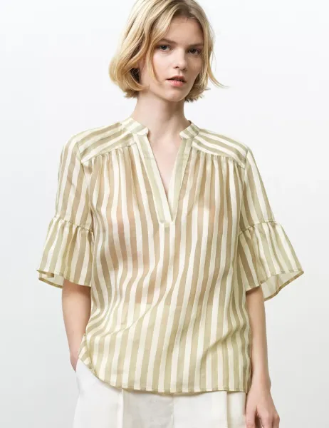 French Connection Lyocell Rich Striped V-Neck Top Cream Mix