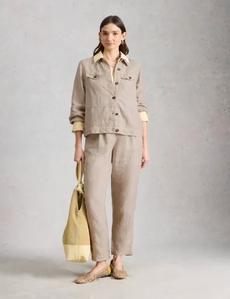 White Stuff Pure Linen Lightweight Collared Jacket Natural